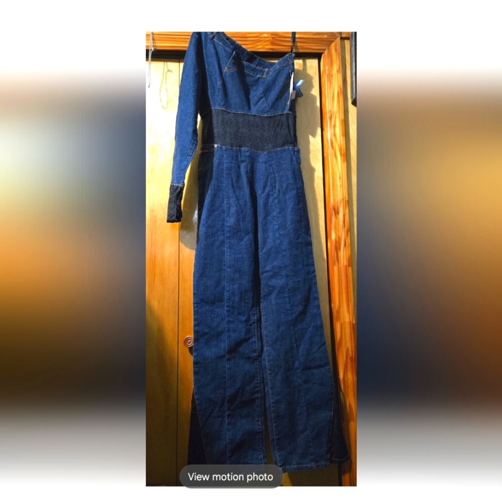 Assymetrical one shoulder jumpsuit size 9/10 Fubu denim